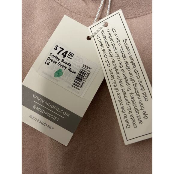 Mud Pie Carley Suede Dress Dusty Rose Pink knee length Size Large - Picture 4 of 8